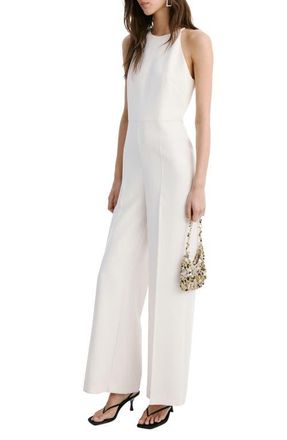 Mango Halter Neck Wide Leg Jumpsuit in Ecru at Nordstrom, Size X-Large
