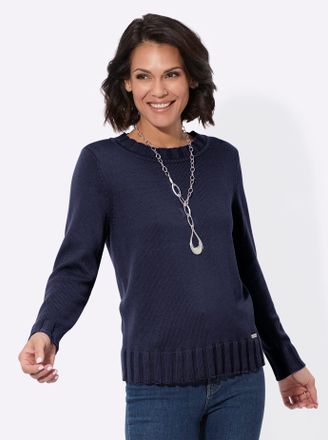Casual Looks Strickpullover CASUAL LOOKS Pullover, Damen, Gr. 44, blau (marine), 50% Baumwolle, 50% Polyacryl, unifarben, Pullover Strickpullover