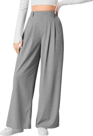 Generic Womens Elastic High Waisted Palazzo Pant Plus Size Wide Leg Dress Pant with Pockets Business Casual Trousers Slacks Light Grey