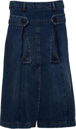 Dries Van Noten Gedrapeerde Denim Midi Rok - Dames - Spijkerrokken - Blauw - 3XS - Denim - Rokken