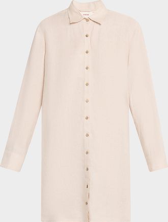 Xirena Bobby Solid Linen Shift Mini Shirtdress