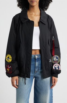 Alpha Industries Patch Detail Relaxed Fit Flight Jacket in Black at Nordstrom, Size 3X-Large