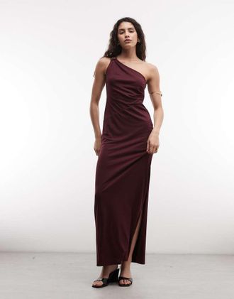 Ralph Lauren abito lungo monospalla bordeaux scuro-Rosso