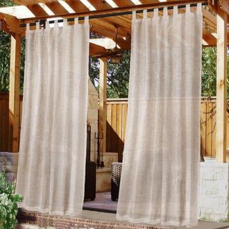No Brand Cortinas Exteriores Con Aspecto De Lino Para Patio, Decoraci&oacute;n De Porche Que Filtra La Luz, Con Trabillas Autoadhesivas Extra&iacute;bles En La Parte Superio