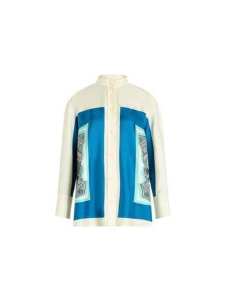 Câllas Milano LYN Scarf Print Shirt in Turquoise /Ivory at Nordstrom, Size 40Long It