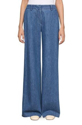 Lafayette 148 New York Charles Wide Leg Chambray Pants in Faded Skyline at Nordstrom, Size 10