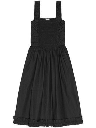 Ganni Popeline jurk met ruches - Zwart