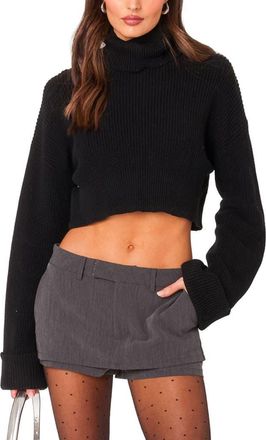Edikted Oversize Turtleneck Rib Crop Sweater in Black at Nordstrom, Size X-Small