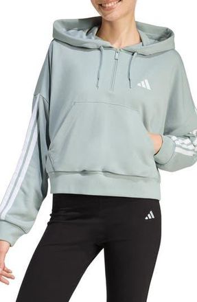 adidas 3-Stripes French Terry Hoodie in Wonder Sage/White at Nordstrom Rack, Size X-Small