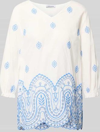 More & More Relaxed Fit Bluse mit Lochstitching in Paisley-Optik in Weiss, Gr&ouml;&szlig;e 34