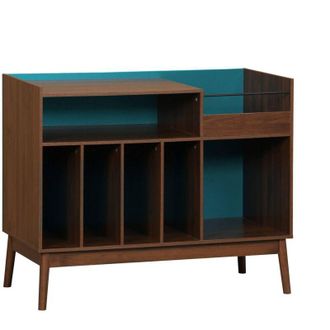Sweeek Vintage two-tone vinyl furniture with wood decor and colored background 100cm blue - Nepal