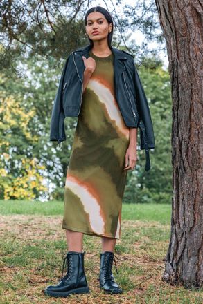 Roman Abstract Print Mesh Stretch Midi Dress