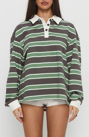 Princess Polly Tycen Rugby Sweater in Green/grey Stripe at Nordstrom, Size 6