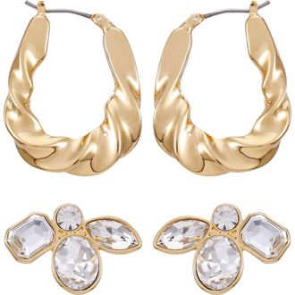 Vince Camuto Crystal Studs & Hoop Earrings Set in Gold Tone at Nordstrom Rack