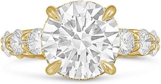 Diana M. Jewels 18kt yellow gold lab grown 6ct Lab Grown Round Diamond Halo Ring with Diamond Accents