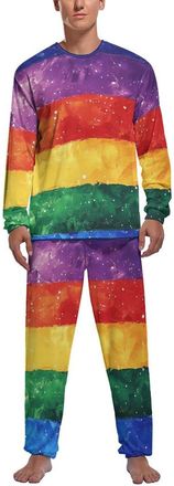Generic Rainbow Flag LGBTQ G-alaxy Trendy Pajama Set for Men Crewneck Long Sleeve Pjs Loungewear Soft Sleepwear