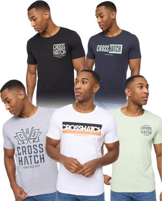 Crosshatch Mens Logotime T-Shirt (Pack of 5) (Black/Mint/Navy/White/Grey Marl) Cotton - Size Small
