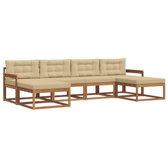 vidaXL Conjunto De Sof&aacute;s De Exterior Con Coj&iacute;n 6 Pcs Natural Y Beige Vidaxl