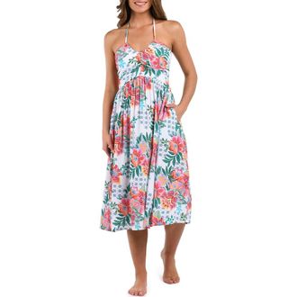 La Blanca Riviera Floral Halter Neck Cover-Up Dress in White at Nordstrom Rack, Size Medium