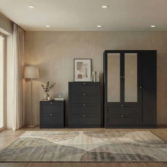 Home Discount Vida Designs Altino 3Pc Bedroom Set(2Dr Bedside, 4Dr Chest, Wardrobe) in Black