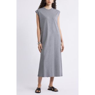 Nordstrom Muscle Sleeve Pima Cotton Jersey Maxi Dress in Grey Dark Heather at Nordstrom, Size Xx-Large