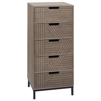 Hhg Nunca Usado] C&oacute;moda Hhg 699, Mueble Highboard, Dise&ntilde;o 3d 5 Cajones Madera Metal 84x35x29cm, Gris-marr&oacute;n