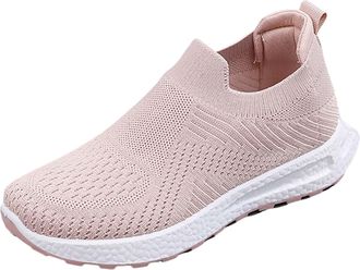 Generic Slip On Trainers Womens Knit Mesh Orthopedic Walking Shoes Lightweight Breathable Running Shoes Solid Color Tennis Walking Sneakers Gym Fitness Shoe H