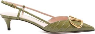 Valentino Garavani Pumps, female, Green, Size: 7 1/2 US VLogo Signature Leather Slingback Pumps