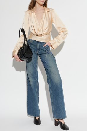 Blumarine Satin Top With Decorative Neckline, Womens, Pink