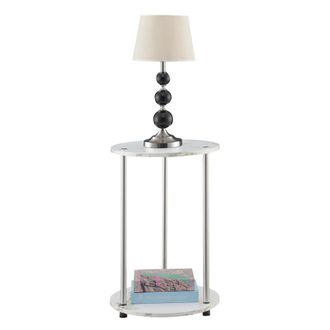 Convenience Concepts Designs2Go No Tools 2 Tier Round End Table, Faux White Marble/Chrome