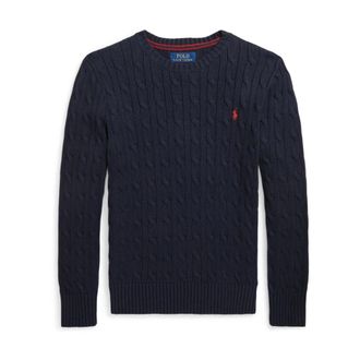 Ralph Lauren Round-neck Knitwear, male, Blue, Size: S Polo Pony Cable-Knit Sweater