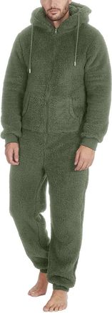 Generic Onesies for Men Teddy Fleece Comfortable Leisure Suit Warm Soft Fluffy Pyjamas Long Sleeve Cozy Plush Jumpsuit Loose Casual Loungewear with Pockets Ho