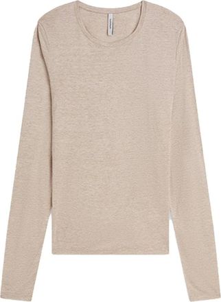 Summum Basic Round Neck Tee Melange Viscose - Dames - Truien - Beige - Maat: L Viscose