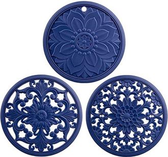 OEM Posavasos De Silicona - Resistentes Al Calor - Protecci&oacute;n Para La Cocina - Dise&ntilde;o Antideslizante - Juego De 3 - Azul