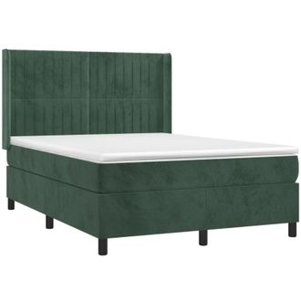 vidaXL Cama Box Spring Con Colch&oacute;n Terciopelo Verde Oscuro 140x190 Cm Vidaxl
