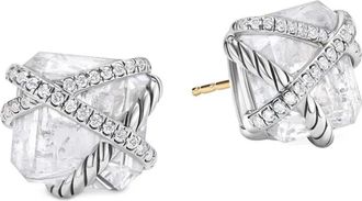 David Yurman Orecchini a bottone Cable Wrap in argento sterling con diamanti (12mm) - Bianco