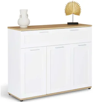 IDMarket Credenza Vito 100 Cm Con 3 Ante E 1 Cassetto, Bianco E Piano In Legno