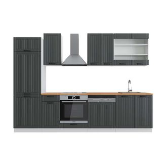 Vicco Mueble De Cocina Fame-line, Antracita Casa De Campo/blanco, 300 Cm, Et Roble