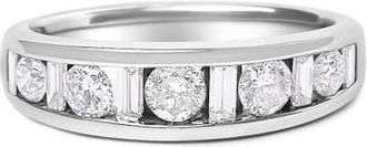 House of Brilliance 14K White Gold Alternating 1.0 Cttw Round and Baguette Diamond Channel Band Ring at Nordstrom