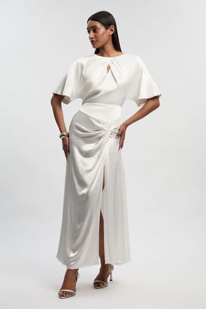 Karen Millen Womens Satin Back Crepe Twist Detail Woven Midaxi Dress - White - Size 10 UK