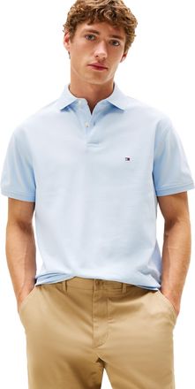 Tommy Hilfiger Mens Short Sleeve Polo Shirts in Classic Fit with Stretch and Organic Pique Cotton, Breezy Blue, Large