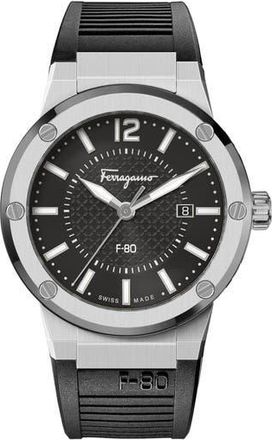 Ferragamo Mens F-80 Silicone Strap Watch, 44mm in Stainless Steel at Nordstrom Rack