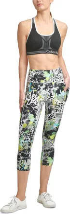 Calvin Klein Performance Printed Cropped Leggings In Lime Zest