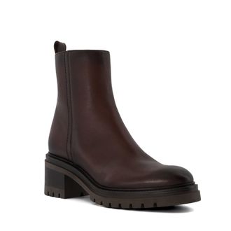 Dune London Womens Ladies Possessive - Cleated Block-Heel Ankle Boots - Brown Leather (archived) - Size UK 8