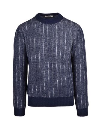 Wool & Co Crew Neck Sweater With Vertical Ribbed Detail