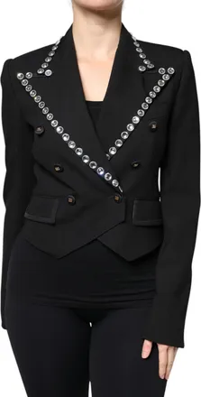 Dolce & Gabbana Womens Black Crystal Double Breasted Blazer Jacket Clothing