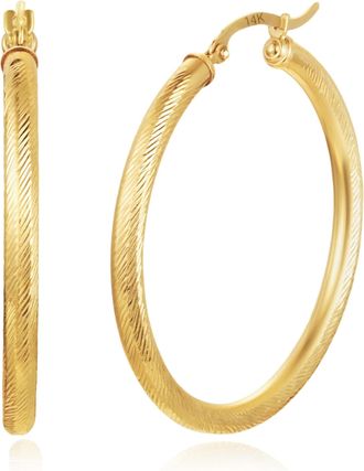 MAX + STONE Solid 14K Yellow Gold Diamond Cut Hoop Earrings with Click Tops 25mm to 37mm