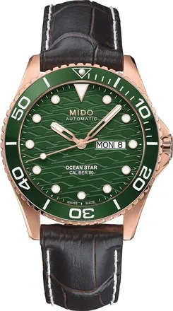 Mido Ocean Star 200C Rose Gold Tone Automatic Leather Strap Watch, 42.5mm in Green at Nordstrom