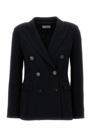 Alberto Biani Double-Breasted Cady Blazer with Classic Lapel and Flap Pockets