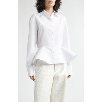 Stella McCartney Cotton Poplin Peplum Shirt in Pure White at Nordstrom, Size 12 Us